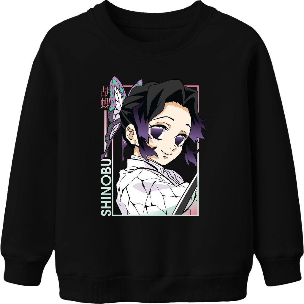 Shinobu Kocho Kimetsu no Yaiba Schmetterling lila Anime Geschenk Uni Kinder Sweatshirt Pullover, Schwarz, 152
