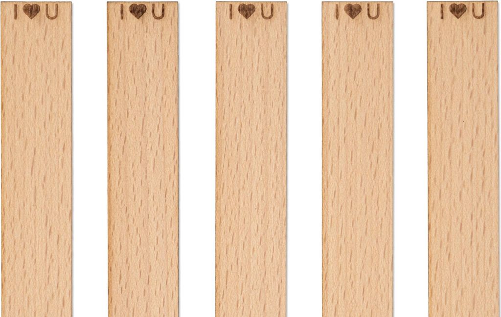 Holzdochte mit Gravur - Ich liebe dich, 100 x 20 x 1 mm, 5 Stück