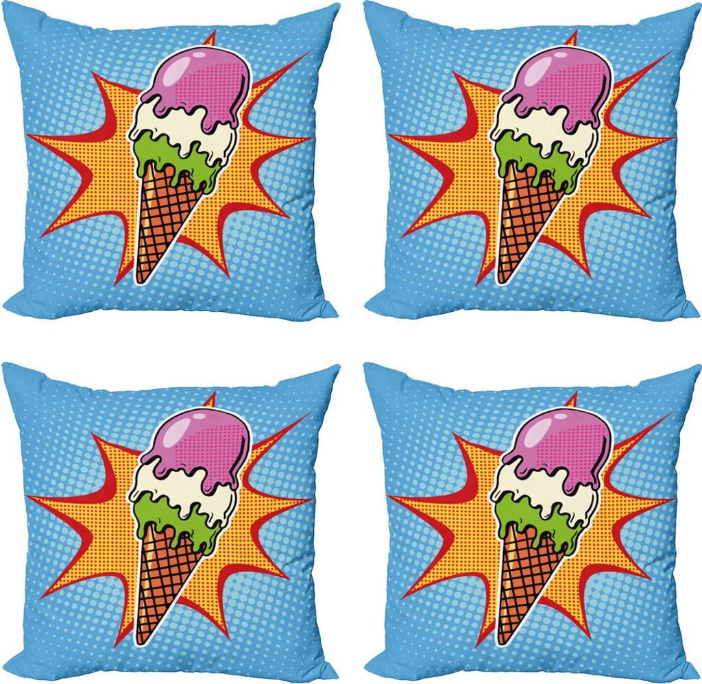 ABAKUHAUS Eis Kissenbezug Set (4 Stück), Retro-Kegel-Punkte, Moderner Doppelseitiger Digitaldruck, 40 cm x 40 cm, Mehrfarbig