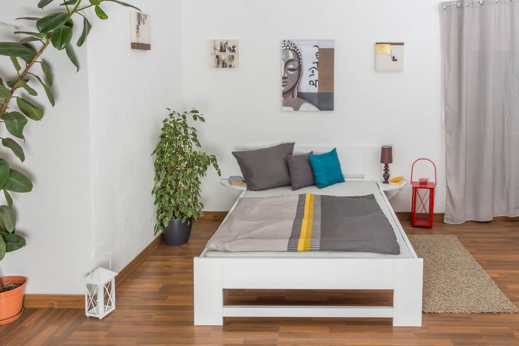 Einzelbett / Gästebett Buche massiv Vollholz weiß lackiert Produktbild 