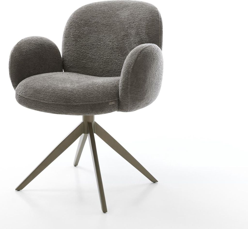 DELIFE Drehstuhl Nube-Flex mit Armlehnen Bouclé Soft Schlamm Kreuzgestell breit Effektfinish Titan 360° drehbar Wippfunktion Taschenfederkern