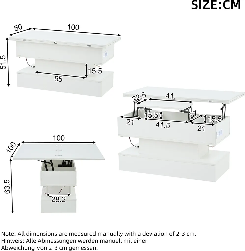 Table d'Appoint Relevable Idéale pour Télétravail avec Prises et LED - 5