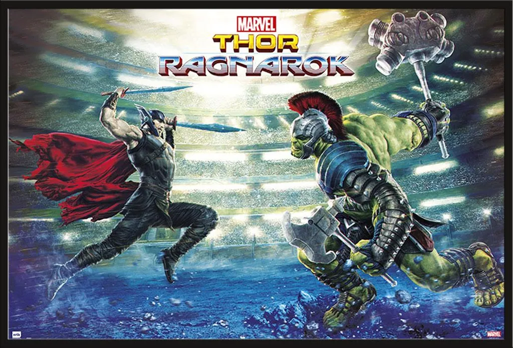Affiche Marvel Thor Ragnarok Battle 61x91,5 cm avec cadre Shinsuke noir