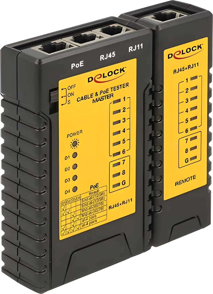 Testeur de réseau DELOCK RJ45 RJ12 avec détection PoE pour câbles LAN
