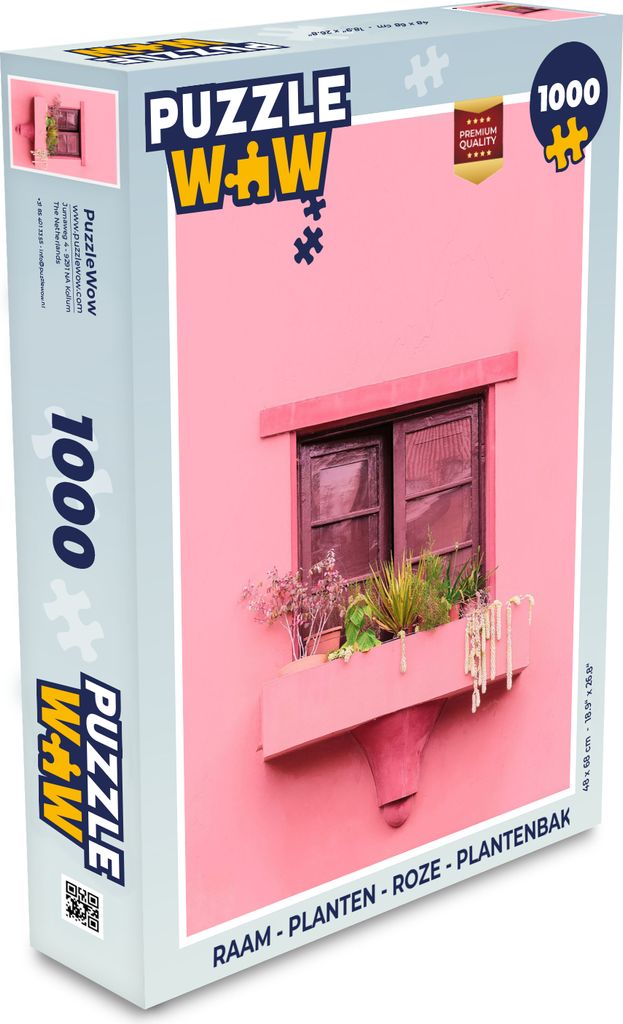 MuchoWow Puzzle 1000 Teile Fenster - Pflanzen - Rosa - Pflanzgefäß - Spielzeug - Alt und Jung - Spiele - Puzzeln