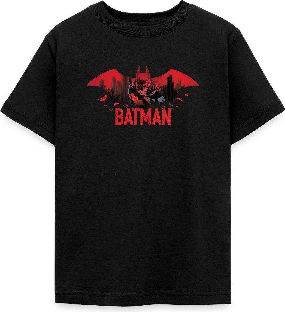 Spreadshirt Batman Mit Fledermäusen Und Rotem Batman-Logo Teenager T-Shirt, 152/164 (12-14 Jahre), Schwarz
