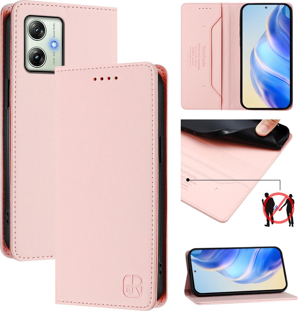 Lederhülle für Motorola Moto G54 Power Hülle Flip Brieftasche Kartenfächern Ständer Schutzhülle Pink