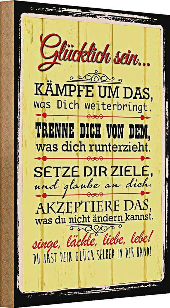 Holzschild Spruch 20x30cm Glücklich singe lächle liebe
