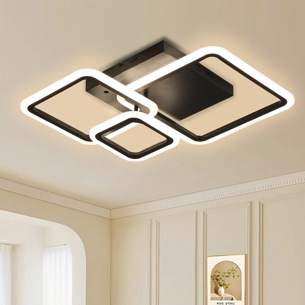 42W LED Deckenleuchte Dimmbar Deckenlamape mit Fernbedienung Wohnzimmer Modern Geometrisch Küchenlampe Deckenleuchten Lampe für Flur Quadrate