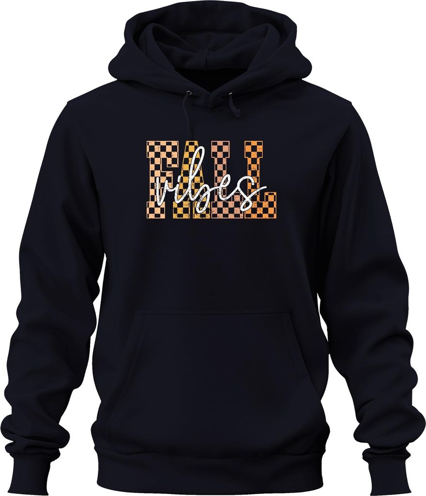 Fall Vibes Herbst kariert Karo Muster Vintage Retro Grunge Boho Uni Hoodie Kapuzenpullover, Navy, 3XL