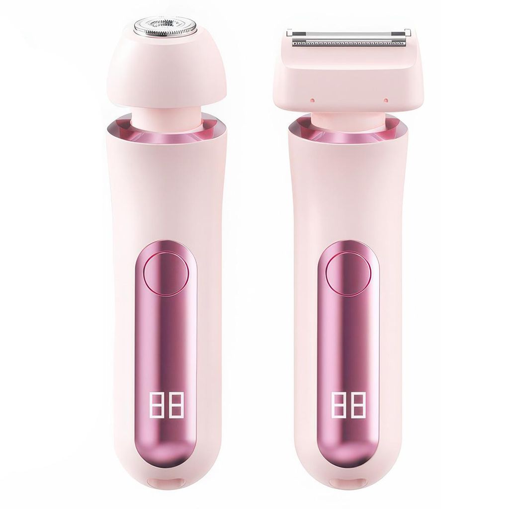 Damen Elektrischer Rasierer,Doppelkopf Haarentferner, Nass/Trocken, USB Wiederaufladbar, Präzisionsschneider für Beine, Intimbereich, Körper, Rosa