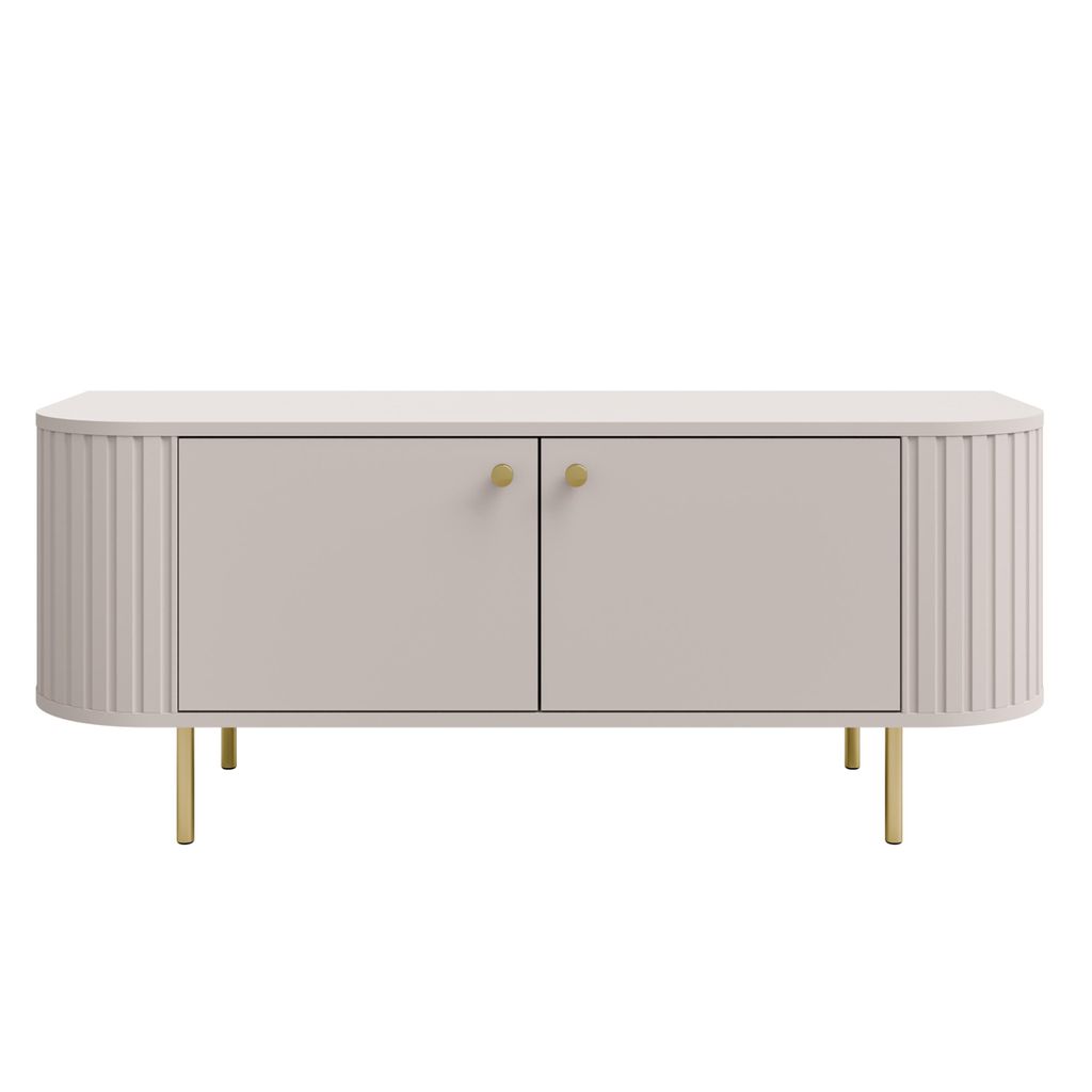 AX LIVING TV-Schrank Halay Beige, 2 Türen Moderne Rillenstruktur 123 cm, mit runden Kanten
