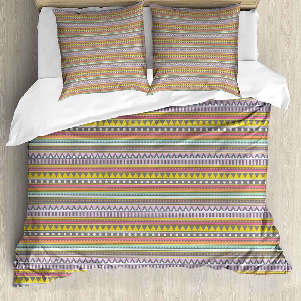 ABAKUHAUS Boho Bettbezug Set für Einzelbetten, Horizontale Linien Zier, Milbensicher Allergiker geeignet mit Kissenbezug, 155 cm x 220 cm - 80 x 8...