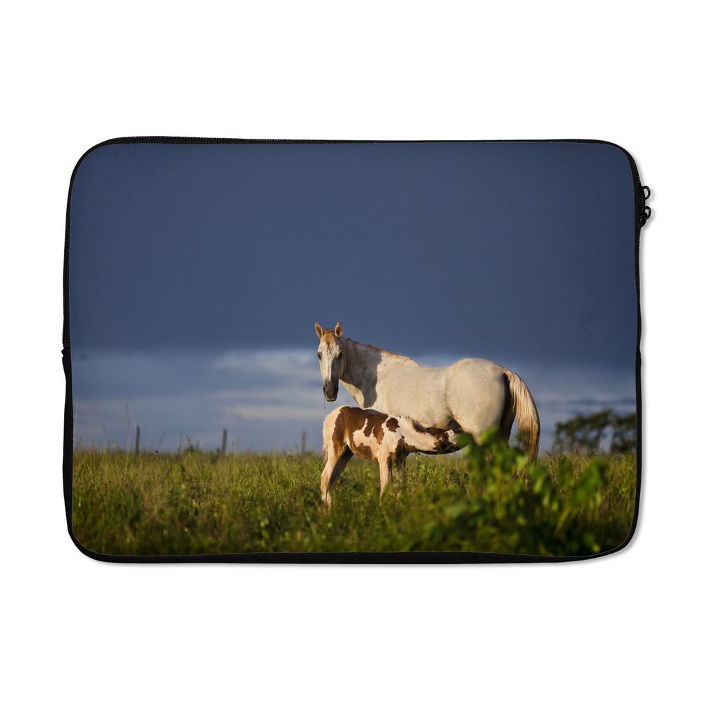 MuchoWow Laptop Hülle 14 ZollPferde - Gras - Fohlen Laptoptasche - Laptoptasche - Stoßsicher - Schutzhaube