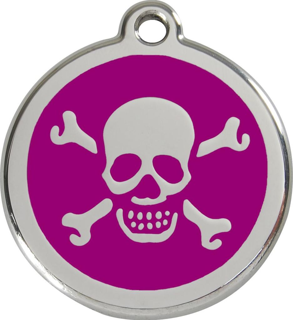 RedDingo Hundemarke mit individueller Gravur Totenkopf mit gekreuzten Knochen purple