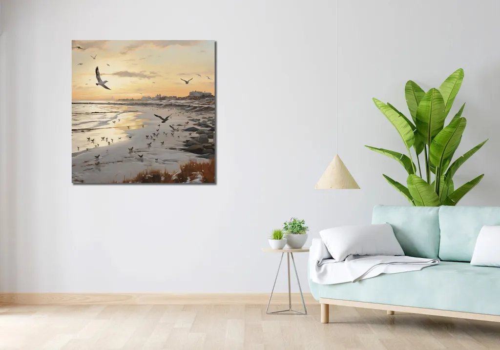 Image 90 x 90 cm Crépuscule sur la côte - Tableau Carré Déco Mer - 2