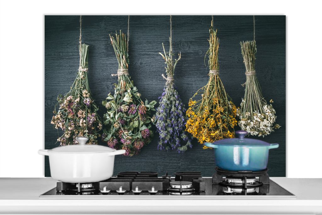 KitchenYeah Spritzschutz Küche - Küchenrückwand - Wandschutz für Herd und Spüle - Trockenblumen - Blumen - Blumenstrauß - Stilleben - Seil...
