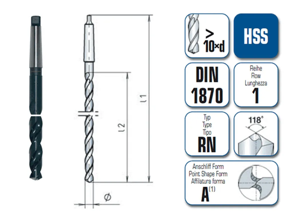 Foret hélicoïdal extra-long HSS MK3 29 mm DIN1870 R1 RN 201442 métaux
