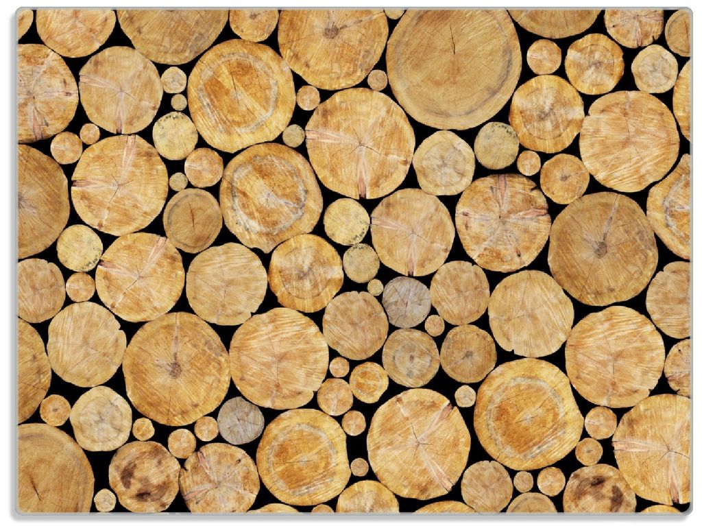 Wallario Glasunterlage, Schneidebrett aus Glas, Größe 30 x 40 cm, Motiv Holzstapel rund