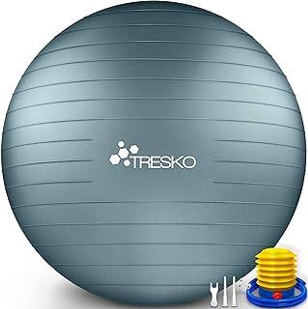 TRESKOGymnastikball BPA-Frei inkl. Luftpumpe | Ball für Fitness, Yoga, Gymnastik, Schwangerschaft, Core Training, Rücken | Yogaball Pezziball Pil...
