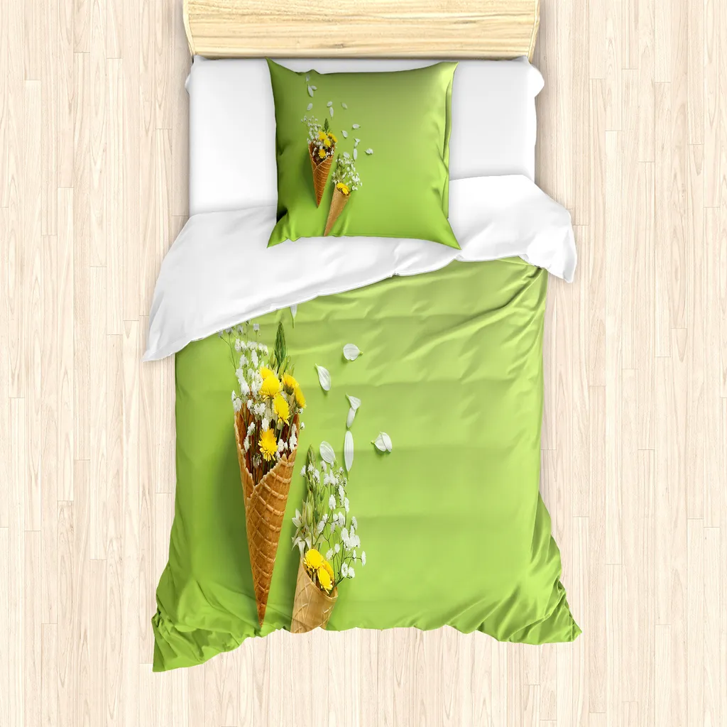 ABAKUHAUS Set copripiumino naturale per letti singoli, fiori a coni, antiacaro, adatto a chi soffre di allergie, con federa, 135 cm x 200 cm - 80 x 80 cm, rosa multicolore