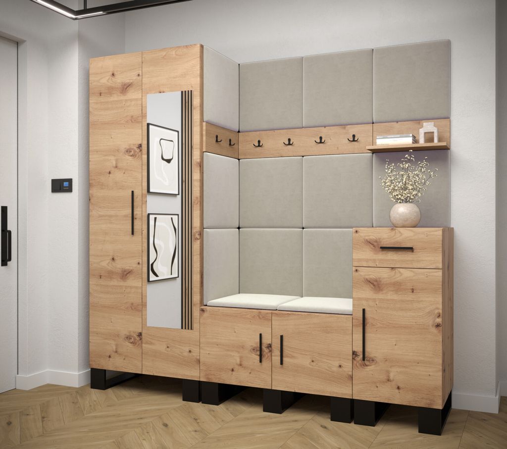 Předsíňová sestava RUMIE 13 - dub artisan, béžové panely Obrázek produktu 