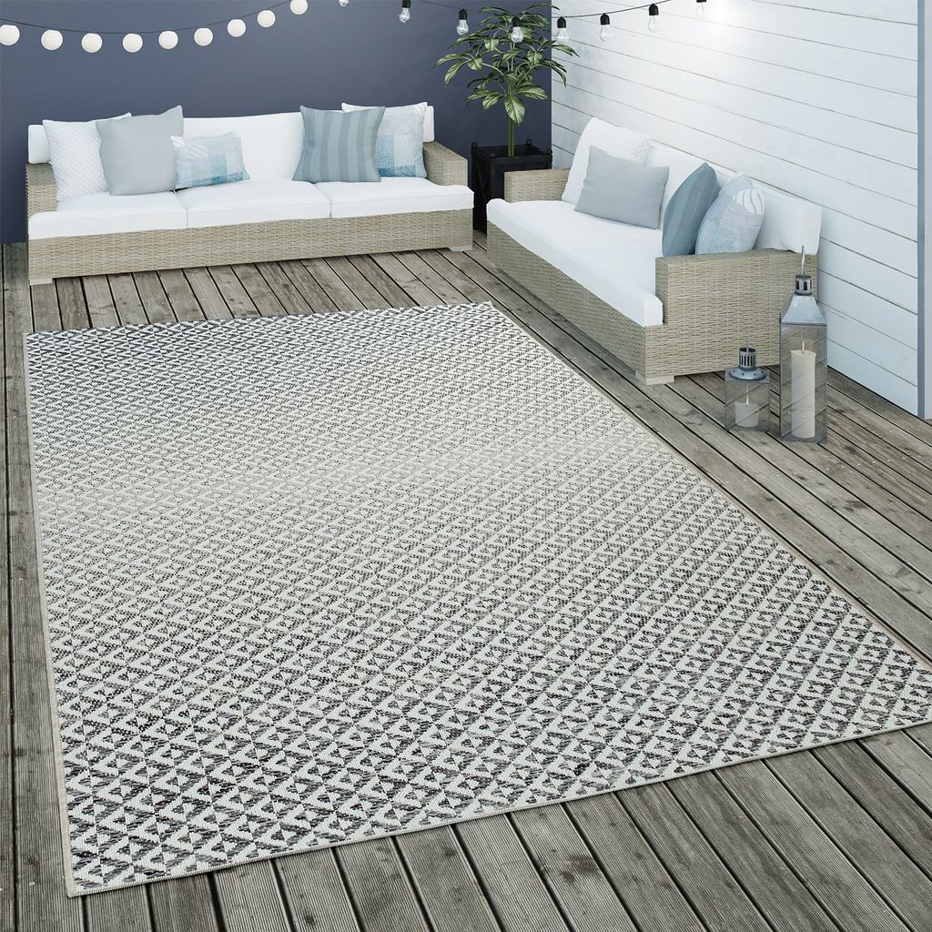 In- & Outdoor Flachgewebe Teppich Geometrisch Skandi Rauten Design In Grau Grösse 120x170 cm