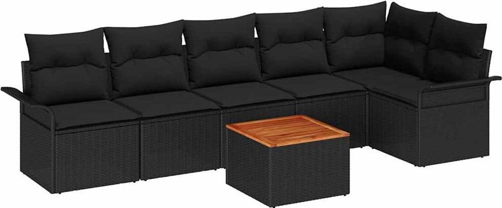 Gartensofa-set mit Kissen 7 pcs Schwarz Poly-Rattan