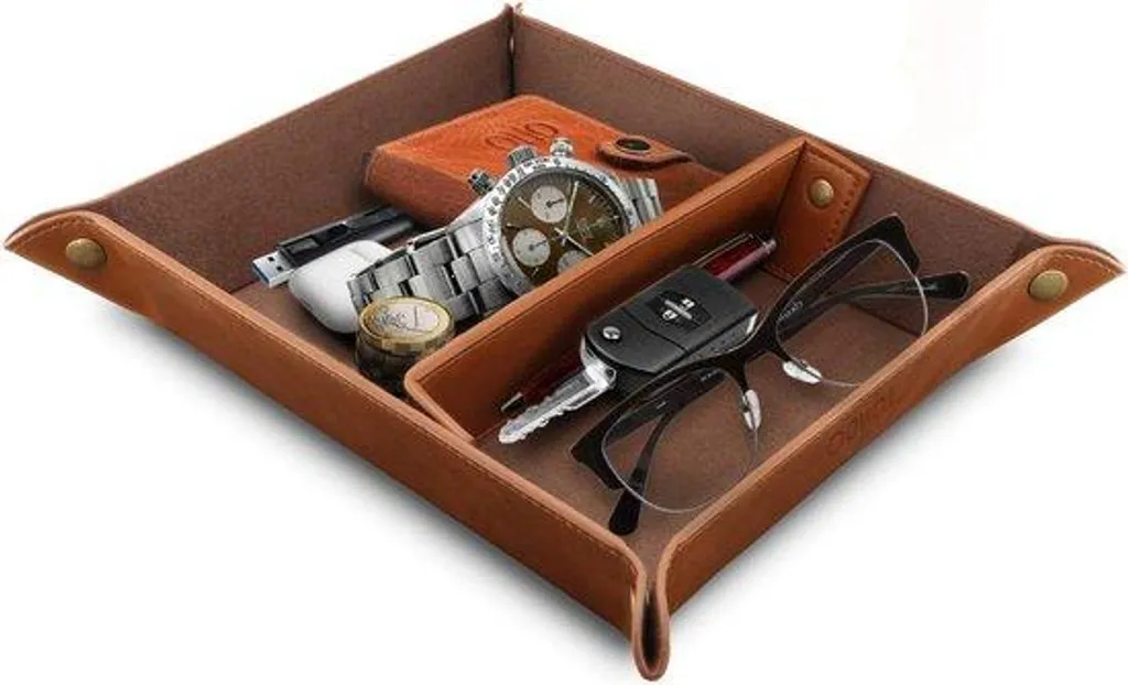 Support de rangement marron pour clés et montres - Design compact chic