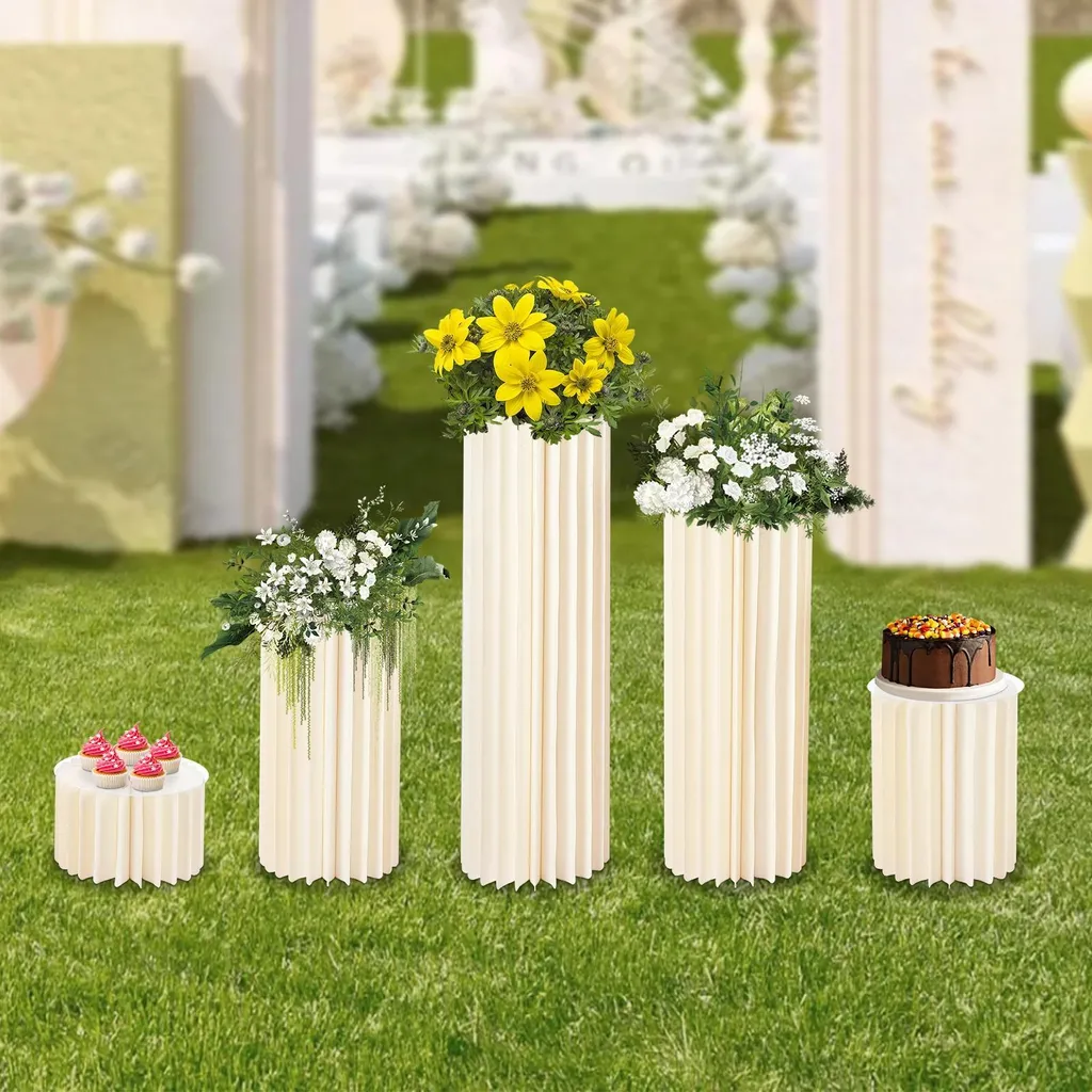 Support de décoration léger et stable : 5 Colonnes Pliables Blanches M