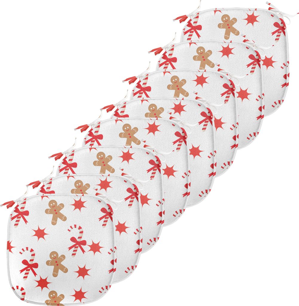 ABAKUHAUS Lebkuchenmann Polster für Esszimmerstühle, Candy Red Star, Dekoratives wasserfestes Kissen mit Riemen für Küchensitze, 40 cm x 40 cm-...