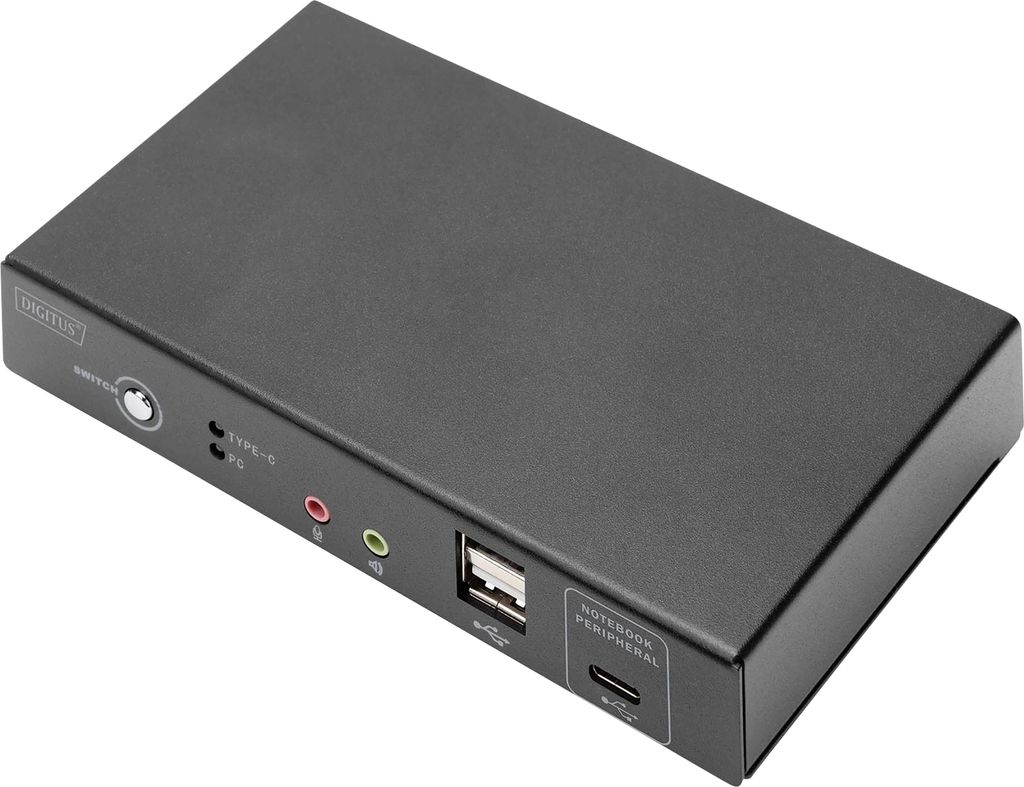 DIGITUS KVM-Switch, 2-Port, 4K30Hz, USB-C/USB/HDMI in, HDMI out, Netzwerk