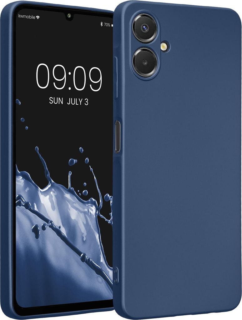 kwmobile Handyhülle für Samsung Galaxy A06 Hülle - weiche Silikon Case metallisch schimmernd - Schutzhülle Cover - Metallic Blau