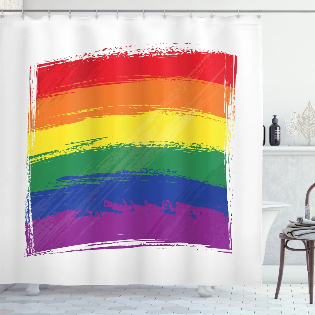 ABAKUHAUS Tenda da doccia Pride, disegno ad acquerello simbolo gay e bisessuale bandiera arcobaleno Pride amore vince illustrazione, 175 x 200 cm, multicolore
