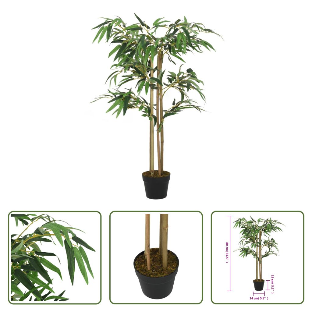 The Living Store Bambusbaum Künstlich 380 Blätter 80 cm Grün