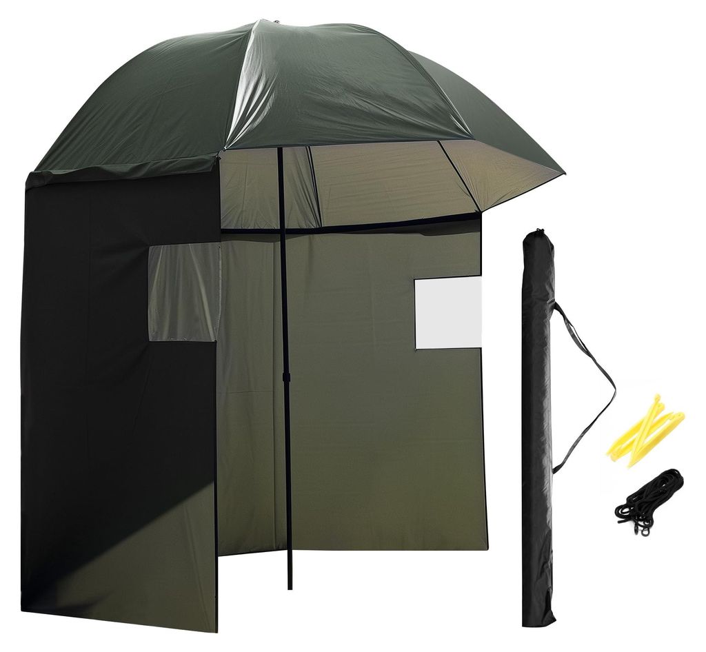 Wiltec ombrellone da pesca 250cm con parete laterale e due Immagine del prodotto 