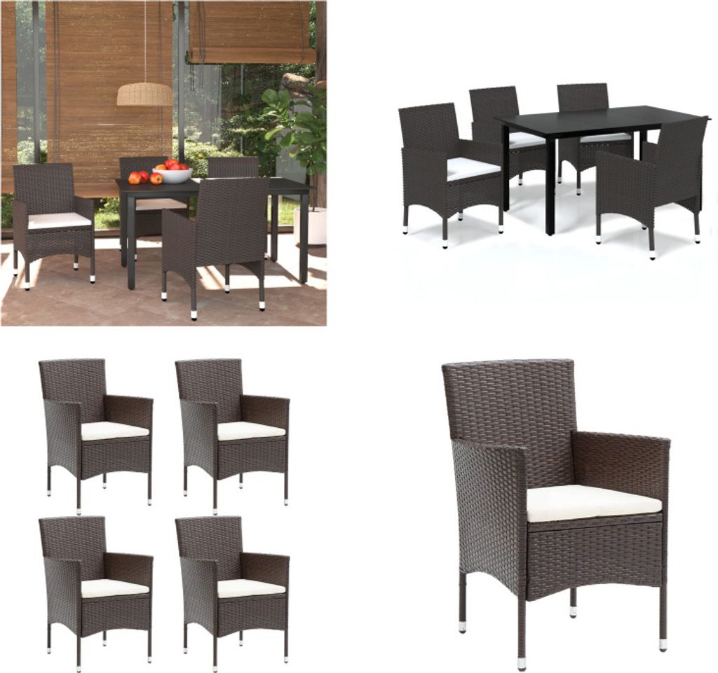 vidaXL 5 tlg. Garten Essgruppe mit Kissen Poly Rattan Braun - Essgruppe - Essgruppen - Garten-Essgruppe - Garten-Essgruppen