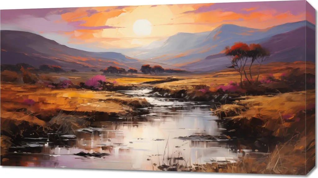 Decorazione Parete 90x50: Quadro Moderno Fiume al Tramonto