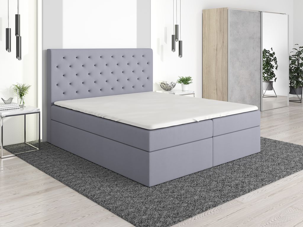 Boxspringbett HORD 200 x 200 mit 2 Bettkästen, Bonell-Matratze und Topper. Farbe: Grau
