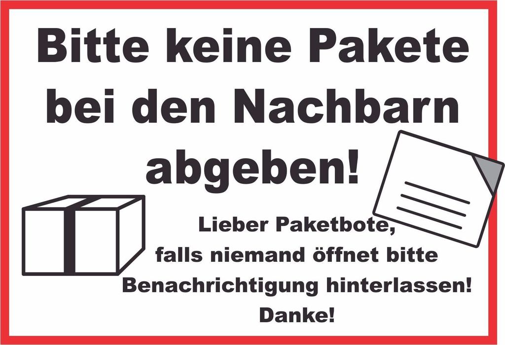 Keine Pakete – Benachrichtigung Schild A5 Rückseite selbstklebend
