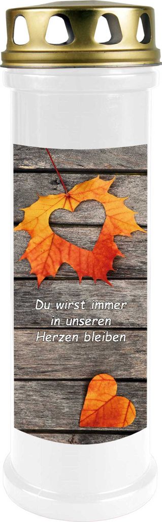 HS Candle 5er Pack Grabkerzen mit Motiv, Grablicht mit Brenndauer von ca. 4 Tage, Motiv: Laub Herz, in vielen weiteren Varianten