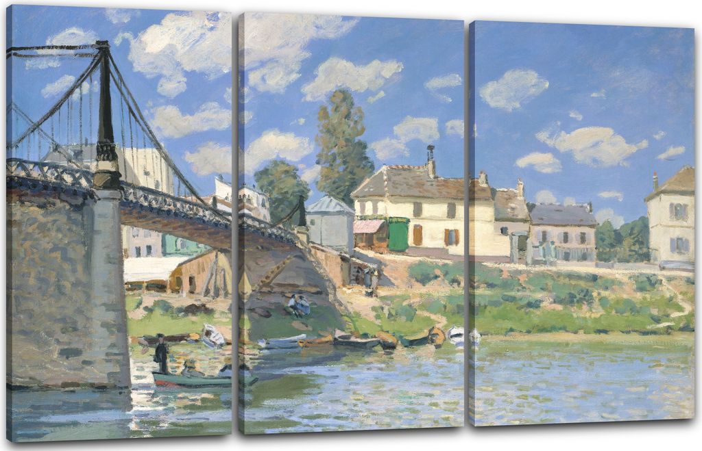 Leinwandbild 3-teilig (120x80cm): Alfred Sisley - Bridge at Villeneuve-la-Garenne, echter Holz-Keilrahmen inkl. Aufhänger, handgefertigt in Deutsc...