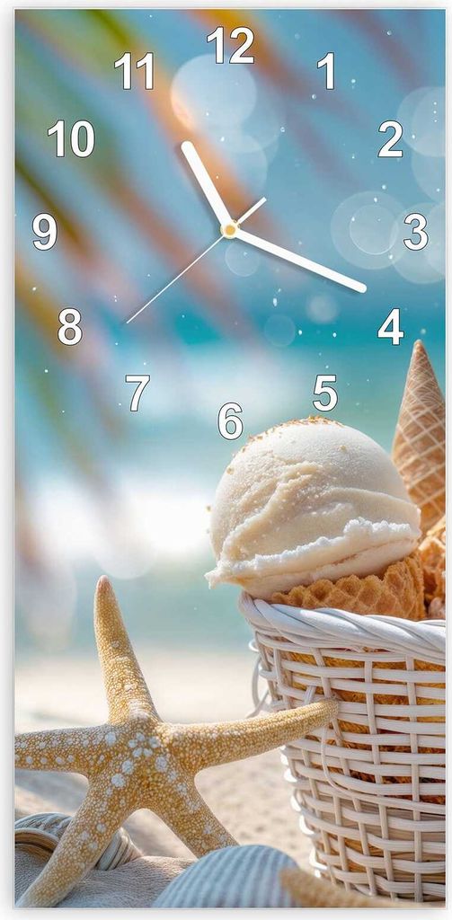 Wanduhr aus Glas mit Motiv Sommer Eiskörbchen- 30 x 60 cm - inkl. Aufhängesystem