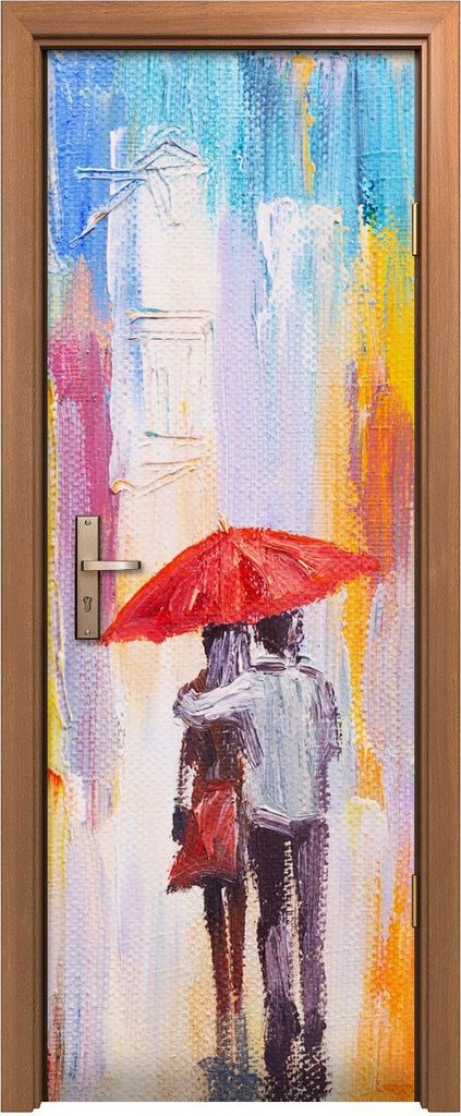 Türposter 70x200 cm Türaufkleber Türtapete Türfolie Klebefolie Kunst Paar unter Regenschirm im Regen