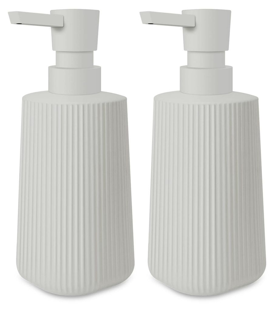 Moderner Seifenspender aus Glas, transparenter 250-ml-Seifenspender für Badezimmer, Arbeitsplatte, Küche, Seifenspender mit Pumpe (beige, 2 Stück)