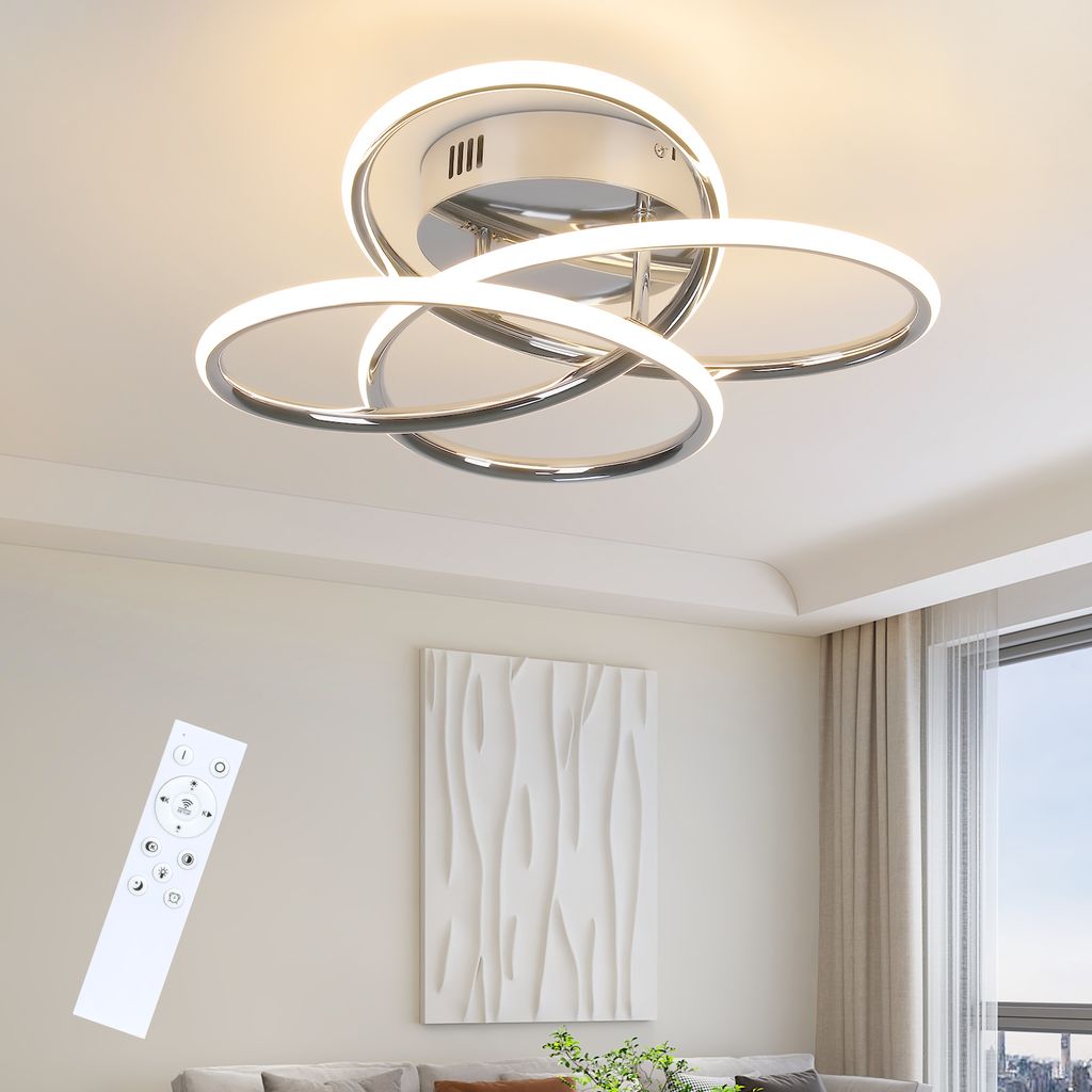 ZMH LED Deckenlampe Deckenleuchte Flur Flurlampe Dimmbar mit Fernbedienung Modern Design in Schmetterlingforming 36CM Chrom Küche Metall 44W Decke...