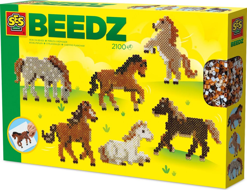 SES Creative Beedz 06222 Pferde aus Bügelperlen gestalten - Gestalte dein Lieblingspferd mit Perlen - Quadratische Steckplatte und 2100 Perlen - F...