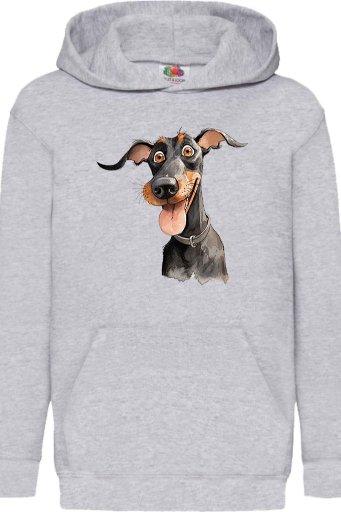 Kinder Kapuzenpullover Funny Dogs Breeds Doberman Dog Breed, 7-8 Jahr - 128 / Grau