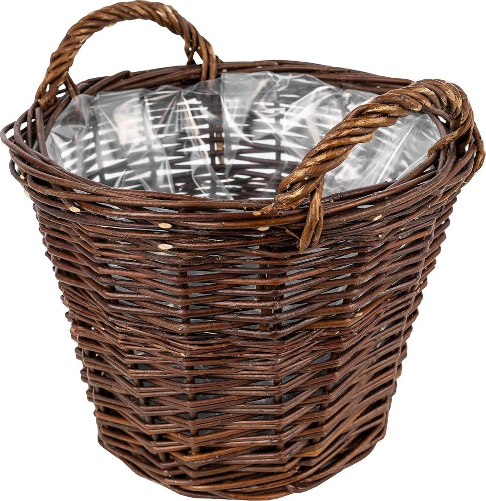 Creative Home Pflanzkasten Weidenblumentopf dunkel mit Folie | Blumenkasten ähnlich wie Rattan | Balkon Blumentopf 30 x 30 x 30 cm (+/- 2cm)