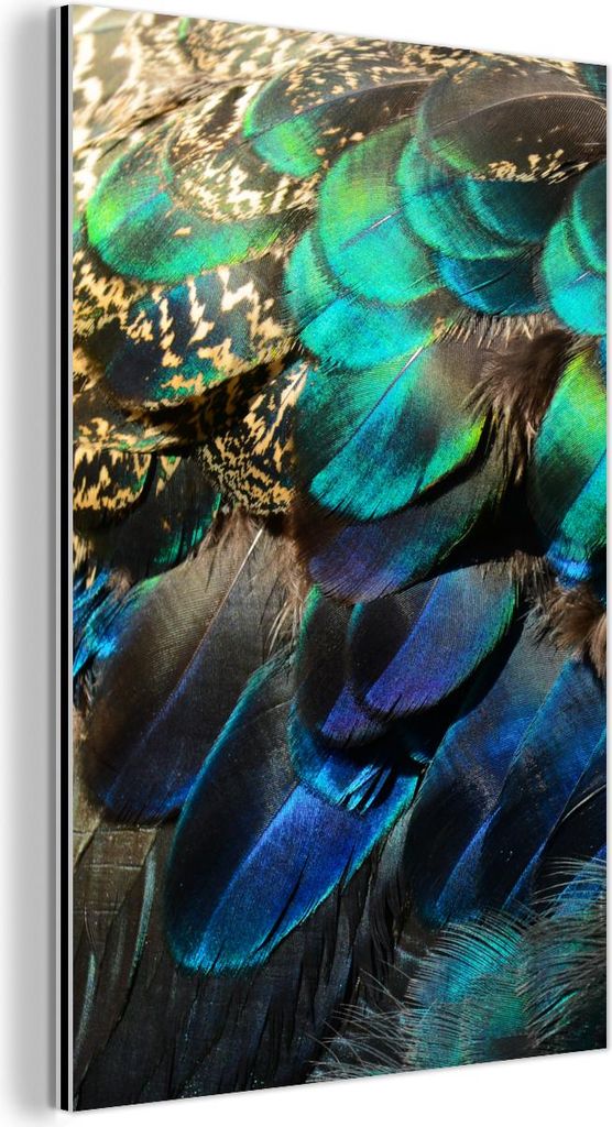 MuchoWow Wanddekoration Metall Metallbild Wandkunst 80x120 cm Federn - Pfauenfedern - Pfau - Blau - Kunst MuchoWow Aluminium Gemälde - Bilder
